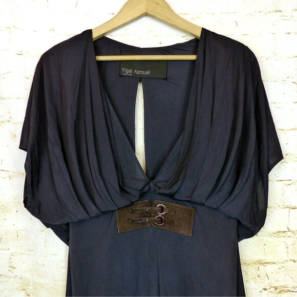 Yigal Azrouel Maxi Gown Womens 3 Blue Deep V Draped Rayon Dress Bridal Greek Y2K - Picture 7 of 16